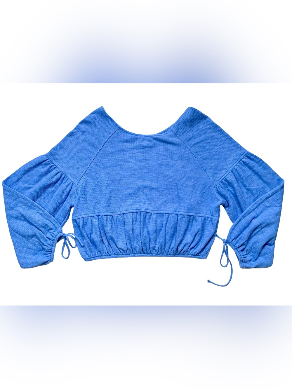 Aerie Endless Summer Cropped Eyelet Blue Tie Cuff Sweatshirt Size XS - Picture 5 of 5